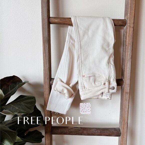 Free People Beige High Rise Skinny Jeans 24 - Picture 3 of 9